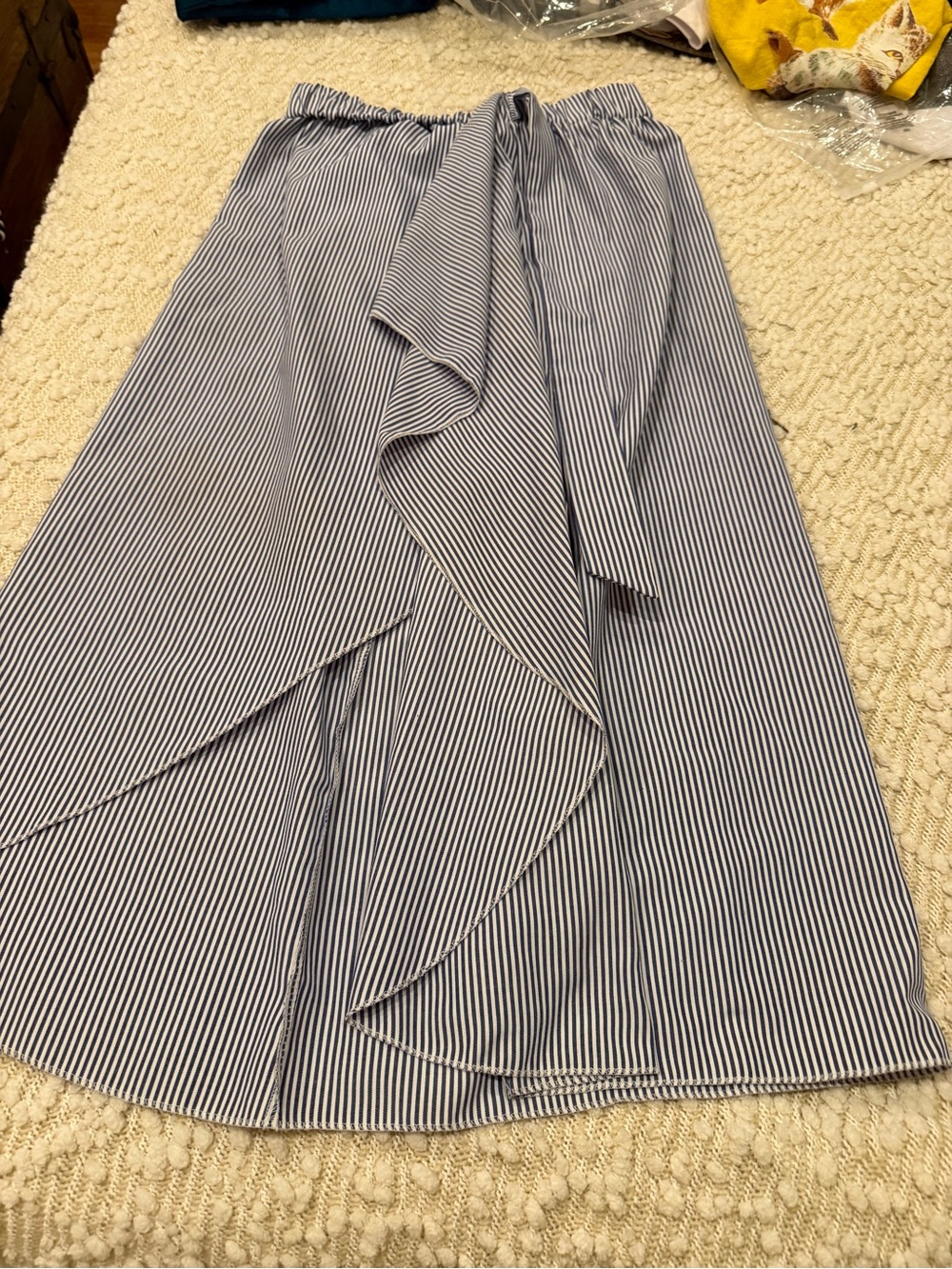 Striped Blue Wrap Midi Skirt